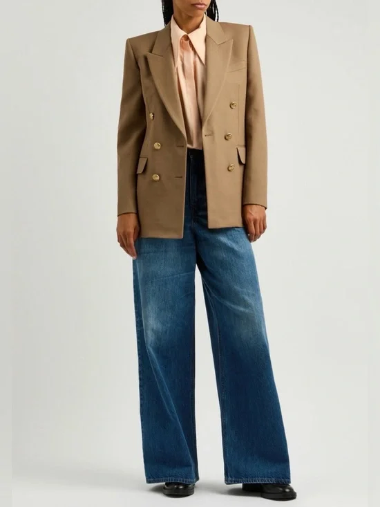 Chloé Wool Blazer Brown Double Breasted Gold Button Luxury Paris Designer - Picture 6 of 13